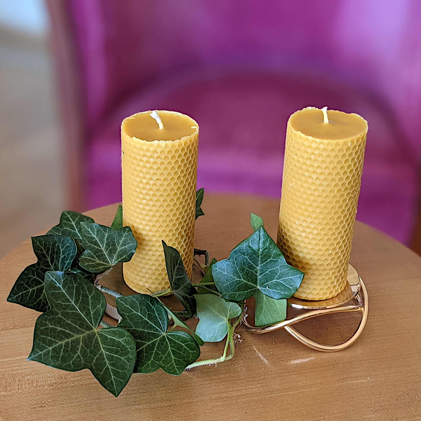 Beeswax pillar candles (x2) - French Address