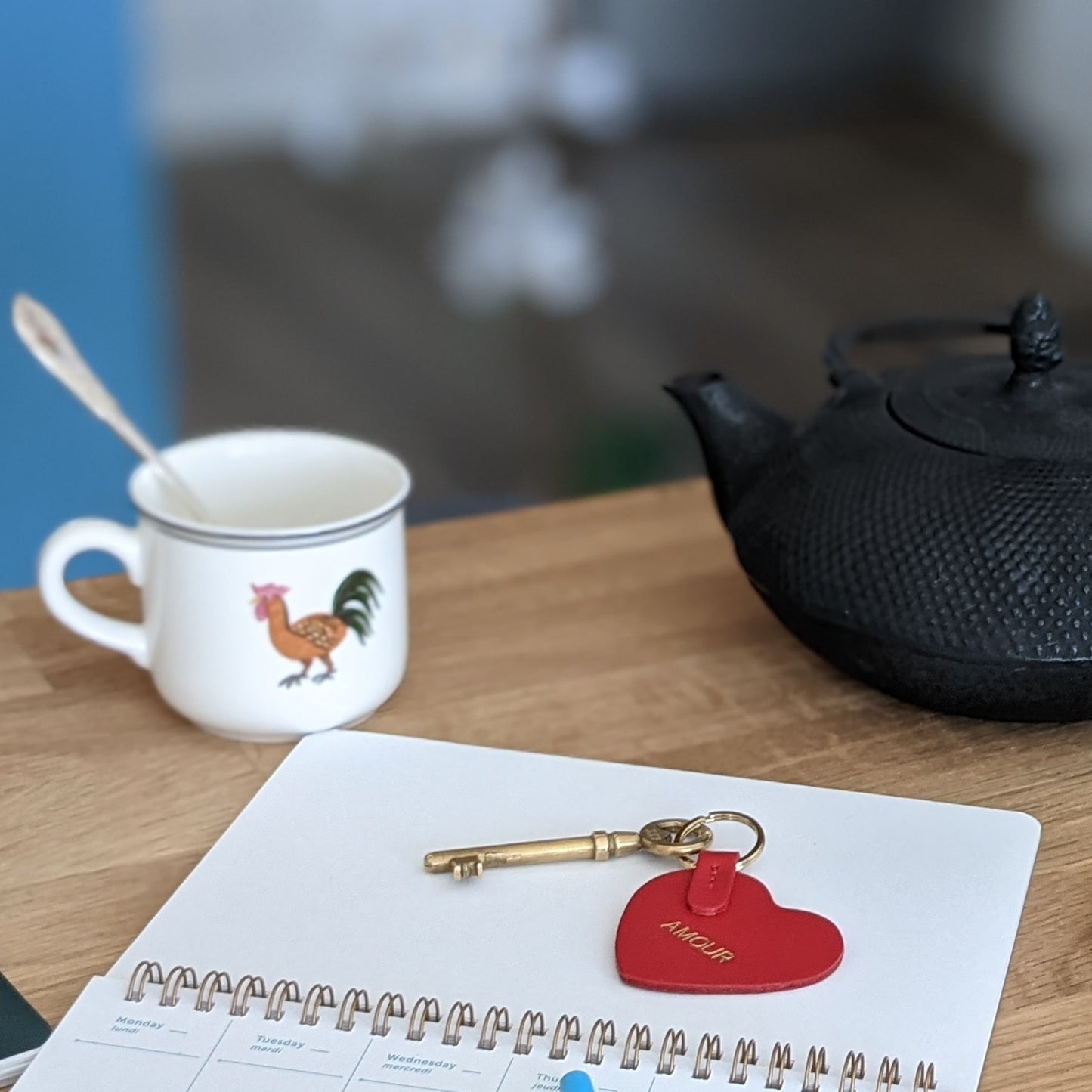 Leather keychain Love - red - French Address