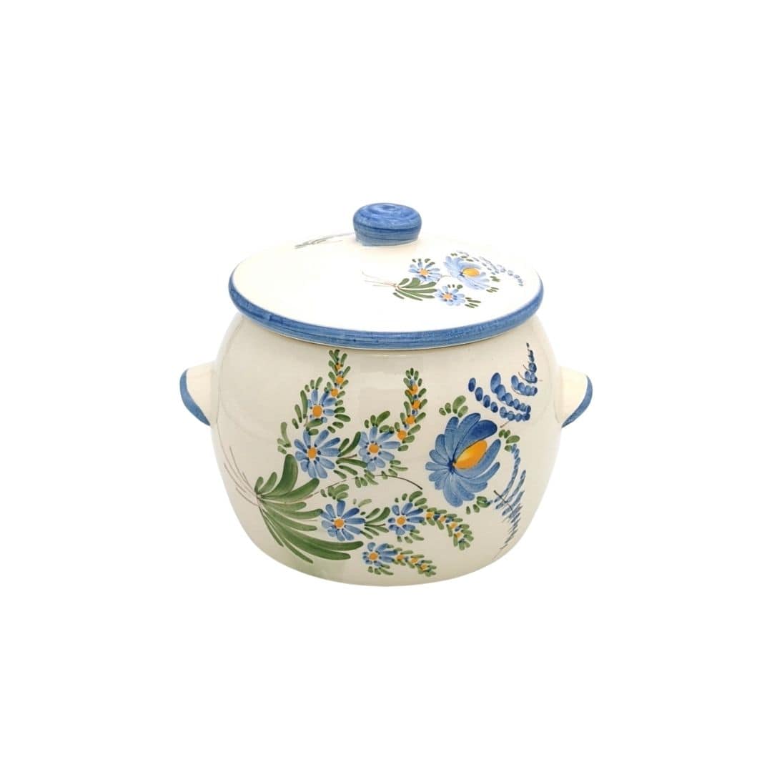 Round ceramic canister - blue & green - French Address