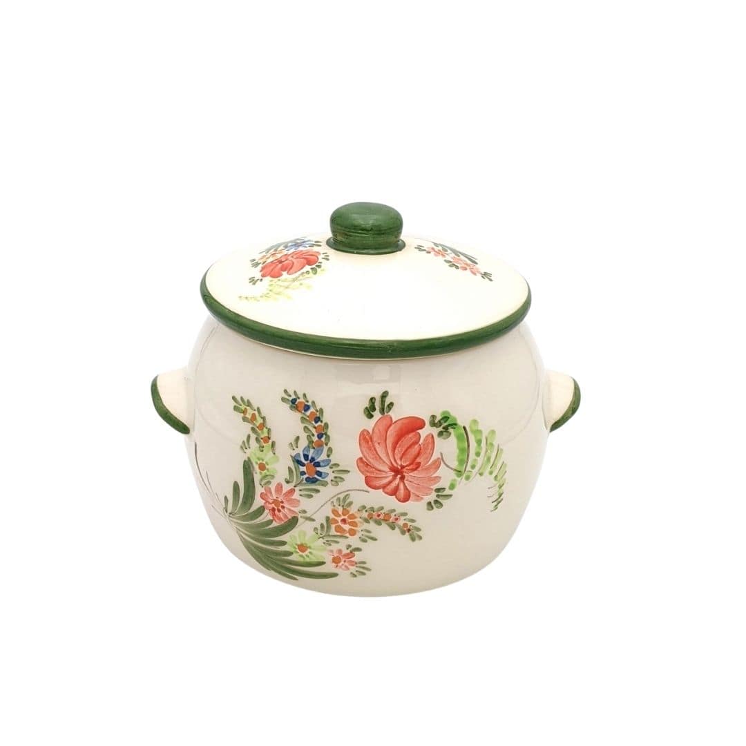 Round ceramic canister - pink & green - French Address