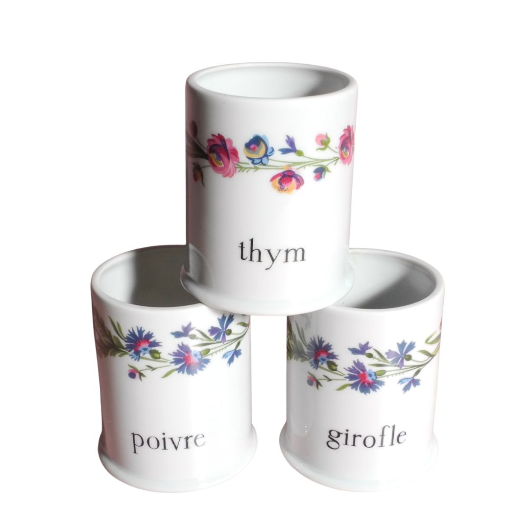Vintage set of porcelain pots with floral design - French Address
