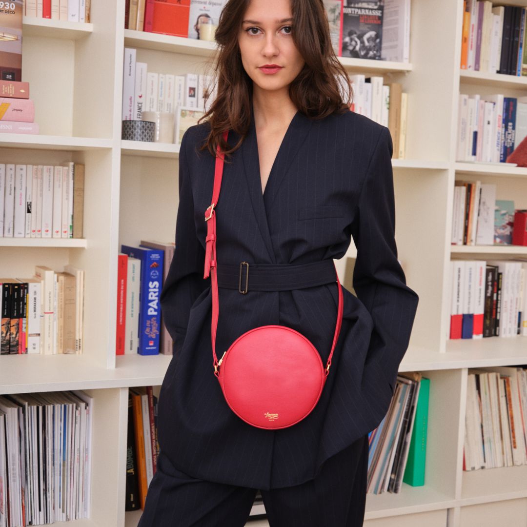 Parisian round leather bag - red - French Address