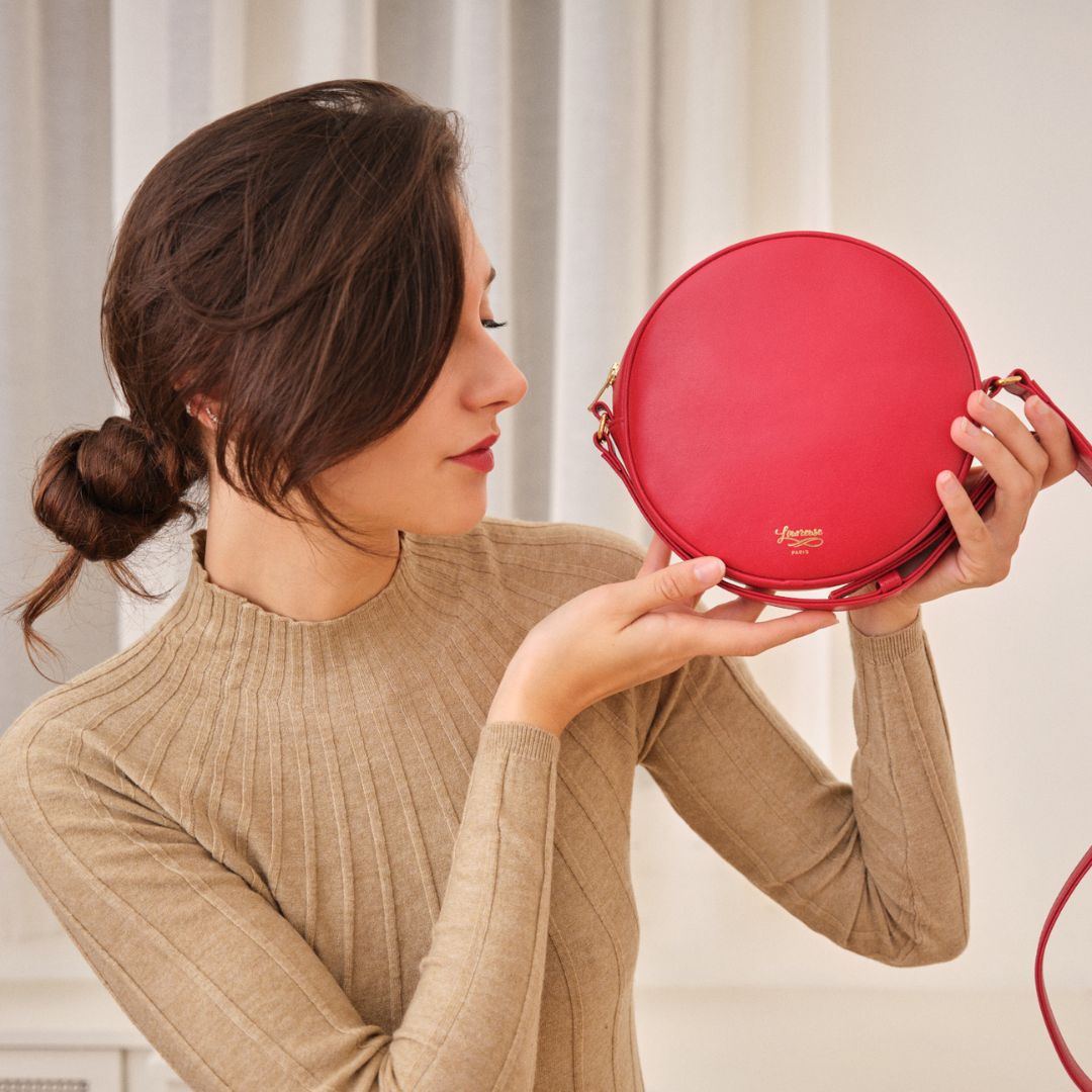 Parisian round leather bag - red - French Address