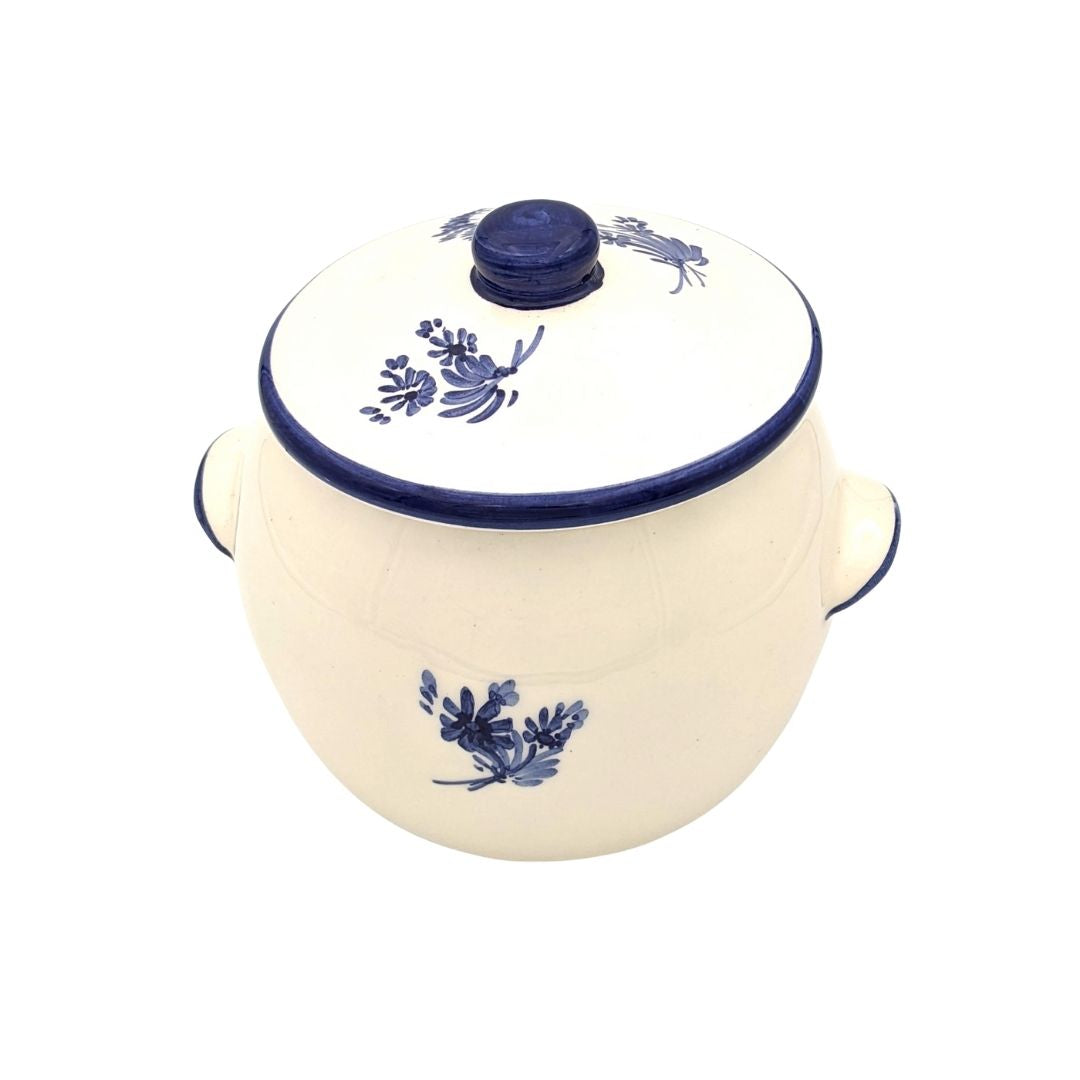 Vintage Blue and White Floral Enamel Cookware Pot With Lid 