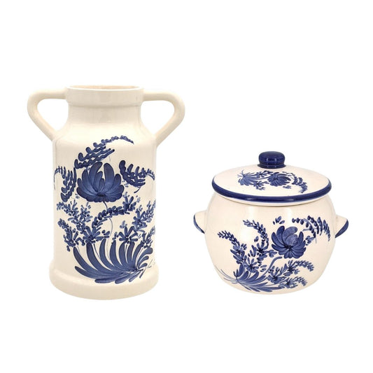 Set of 2 Mont Saint Michel ceramics with royal blue flower design - French Address