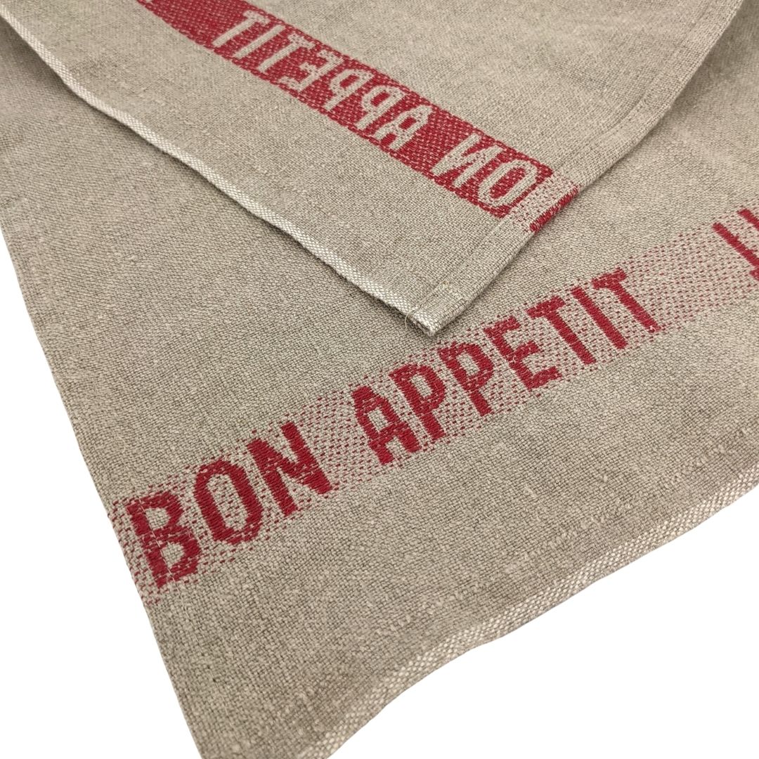 Set of 4 Bon appétit napkins - linen & red - French Address