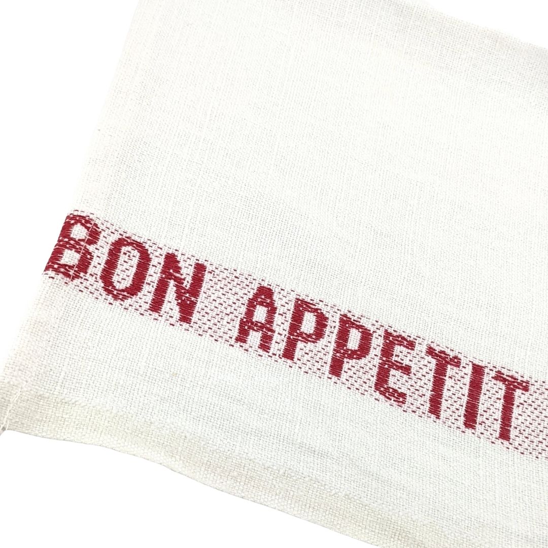 Set of 4 Bon appétit napkins - white & red - French Address