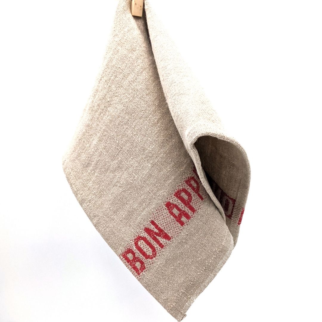 Set of 4 Bon appétit napkins - linen & red - French Address