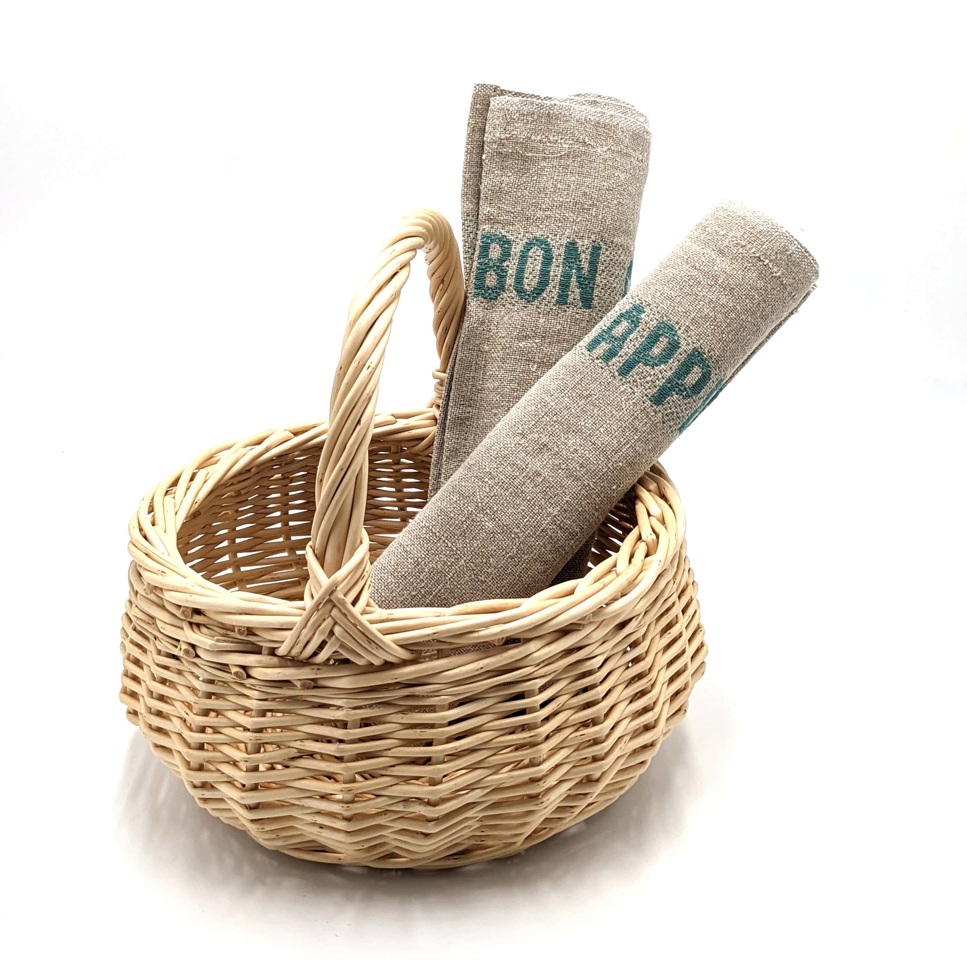 Set of 4 Bon appétit napkins - linen & turquoise - French Address