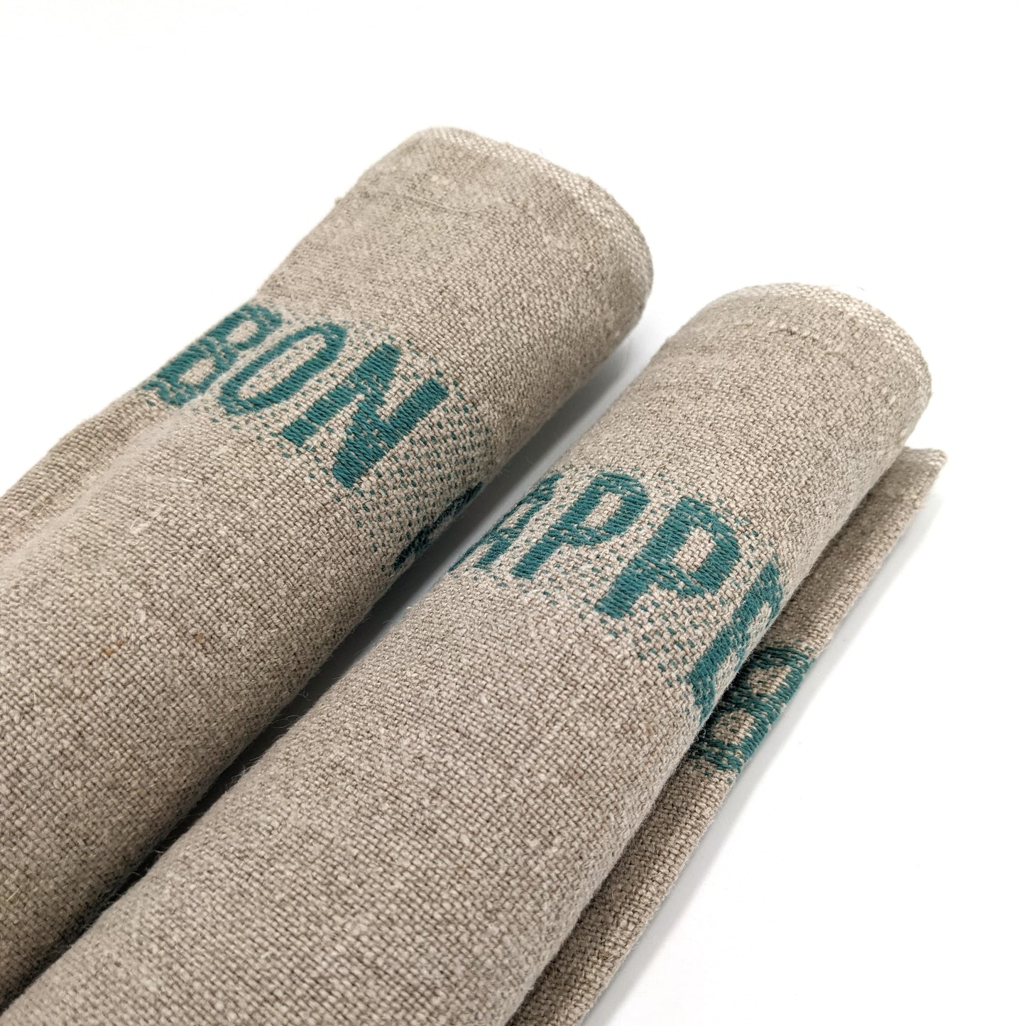 Set of 4 Bon appétit napkins - linen & turquoise - French Address