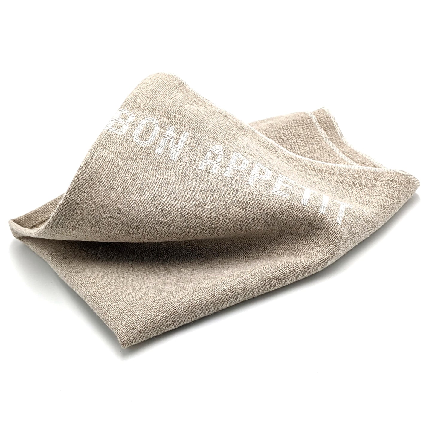 Set of 4 Bon appétit napkins - linen & white - French Address