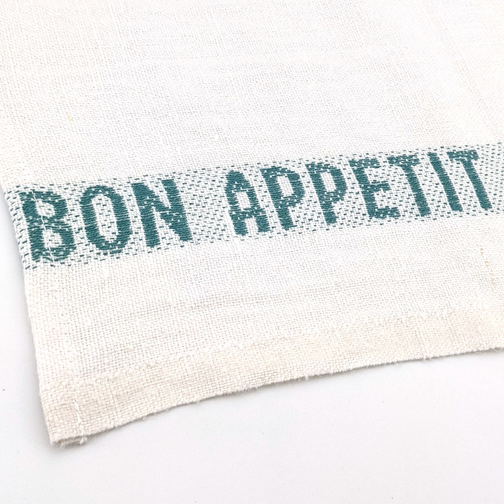 Set of 4 Bon appétit napkins - white & turquoise - French Address