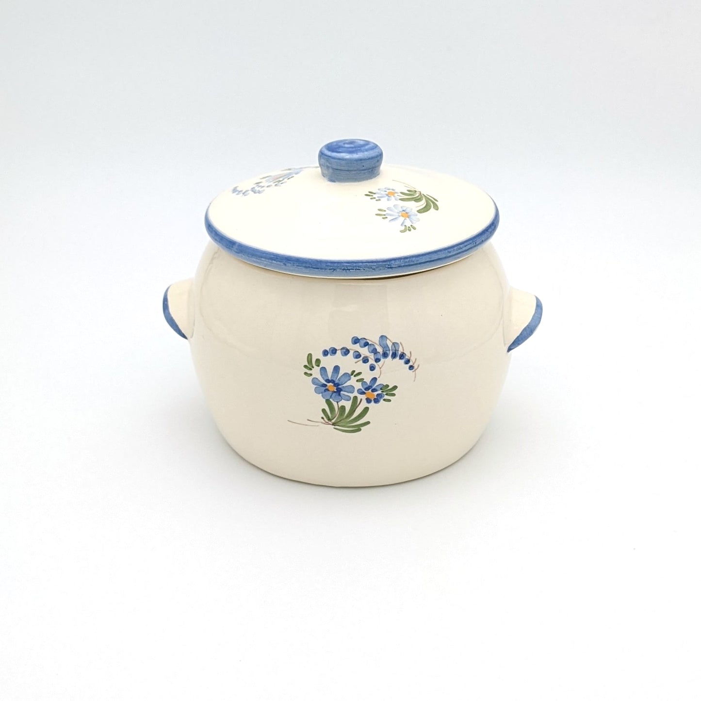 Round ceramic canister - blue & green - French Address