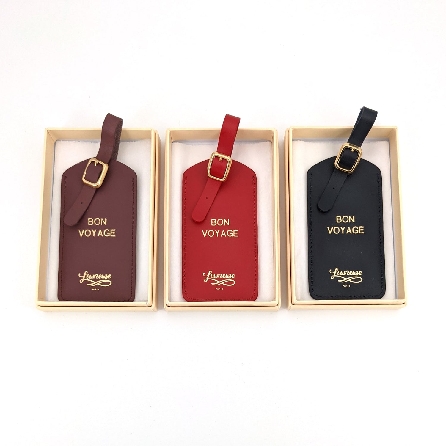 Leather luggage tag - nostalgia rose - French Address