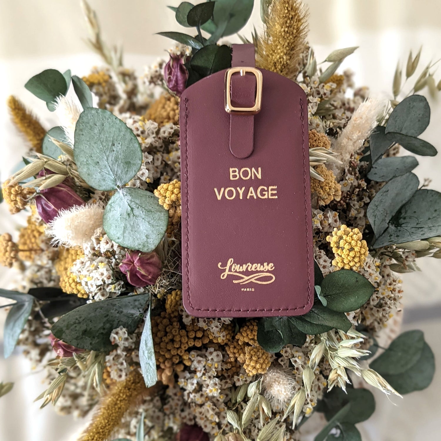 Leather luggage tag - nostalgia rose - French Address