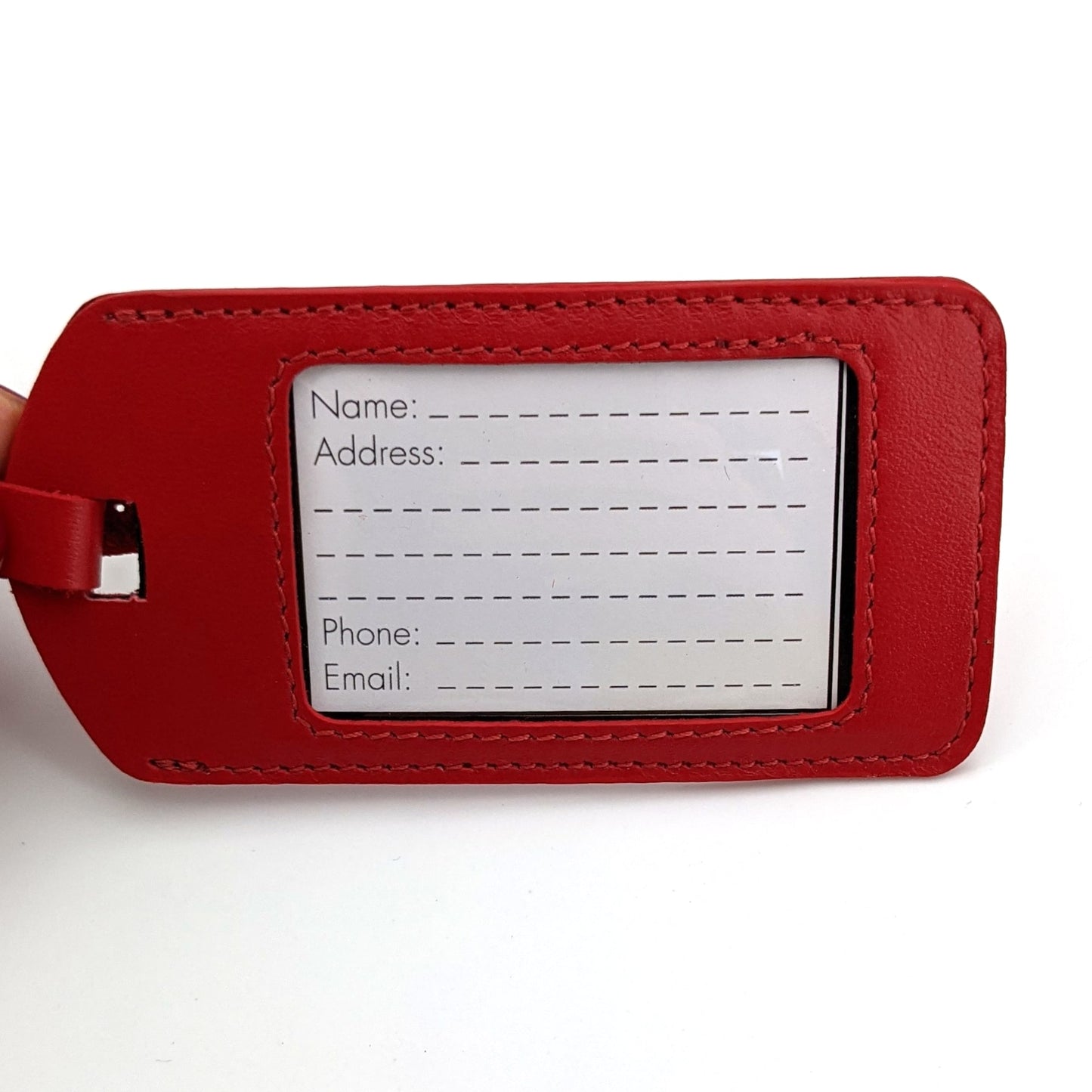 Leather luggage tag - red - French Address