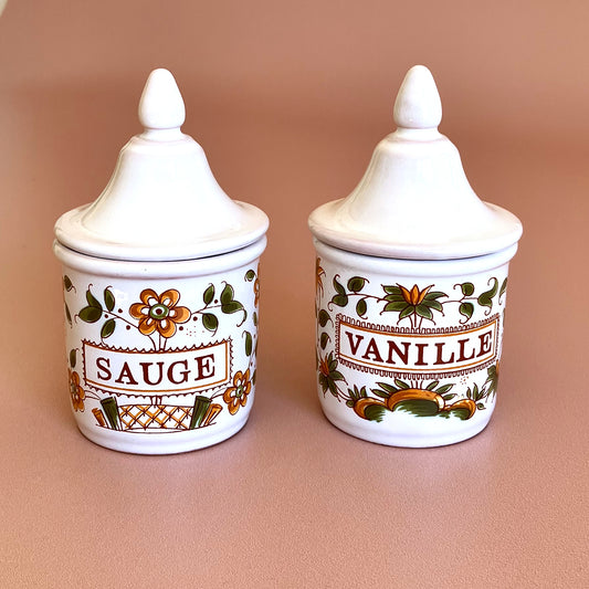 Vintage set of 2 small spice jars - French Address