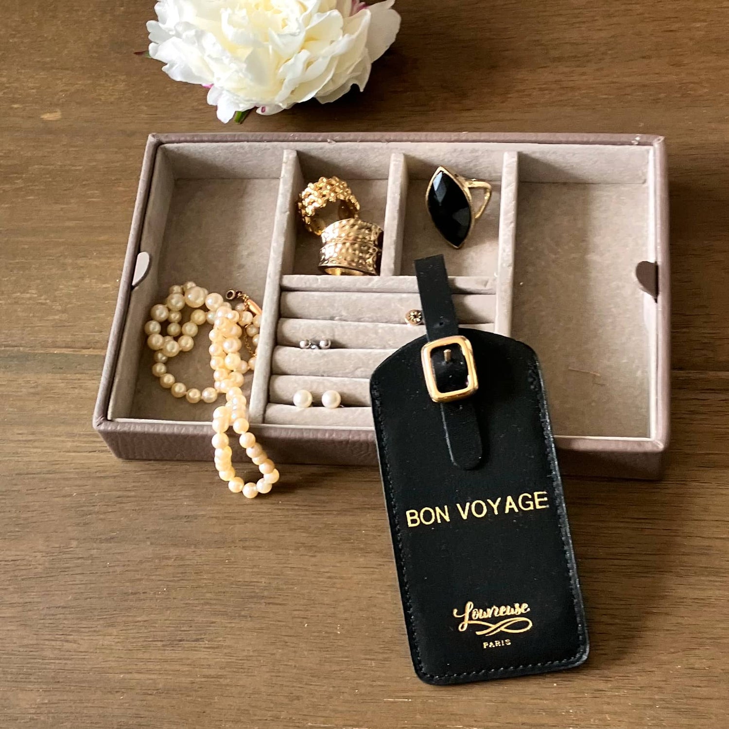 Leather luggage tag - black - French Address