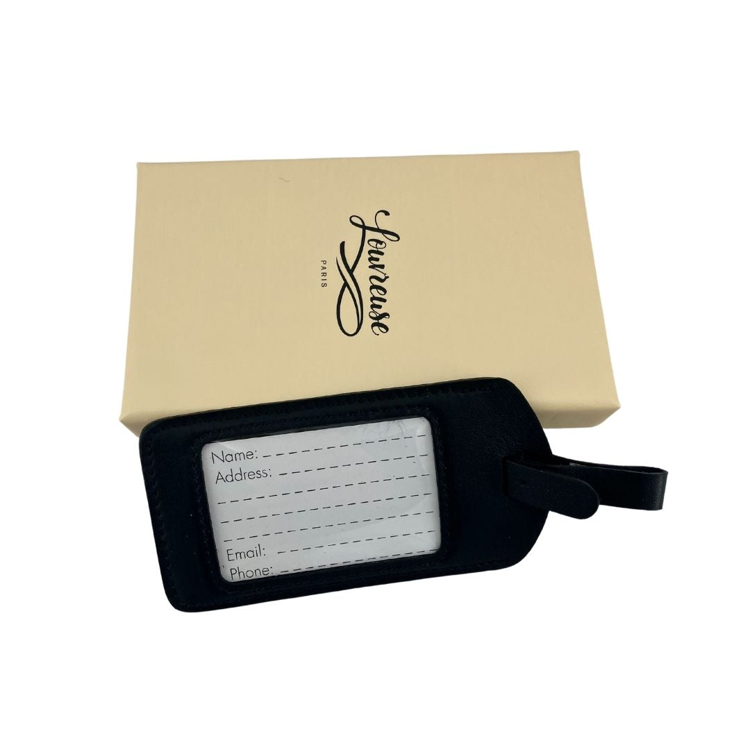 Leather luggage tag - black - French Address
