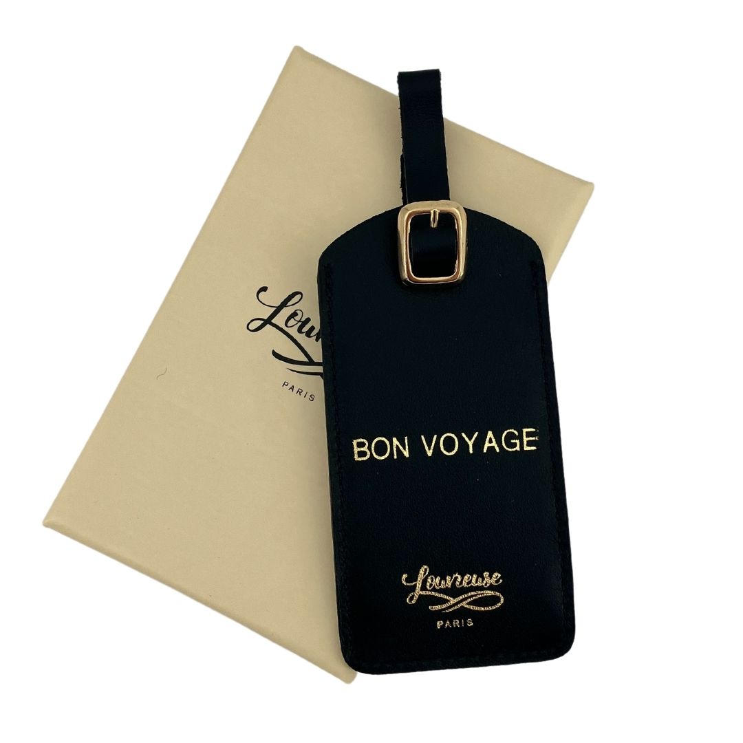 Leather luggage tag - black - French Address