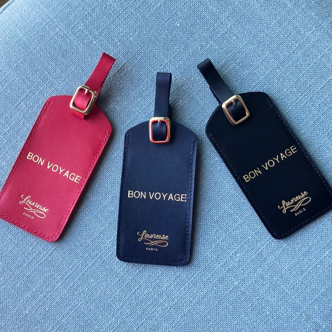 Leather luggage tag - dark blue - French Address