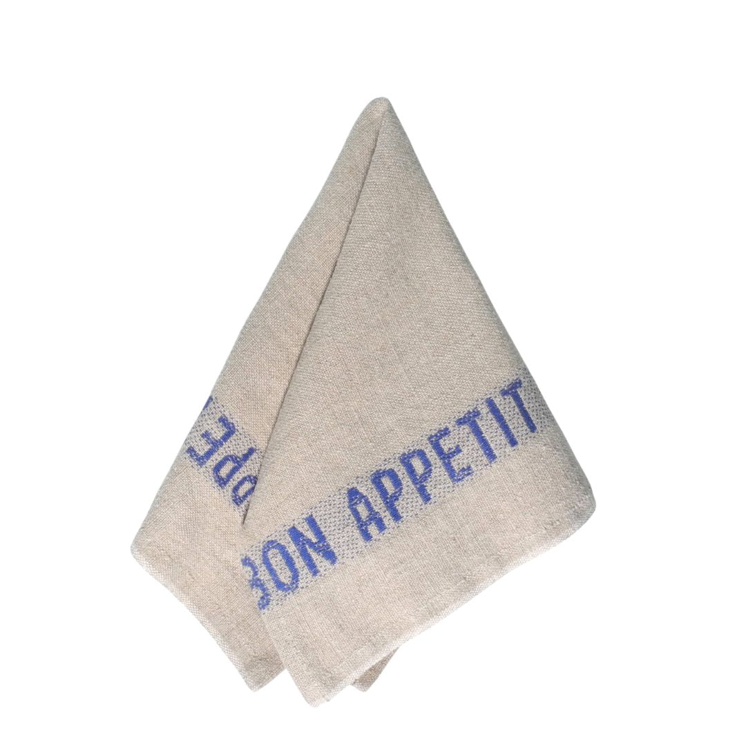 Set of 4 Bon appétit napkins - linen & blue - French Address
