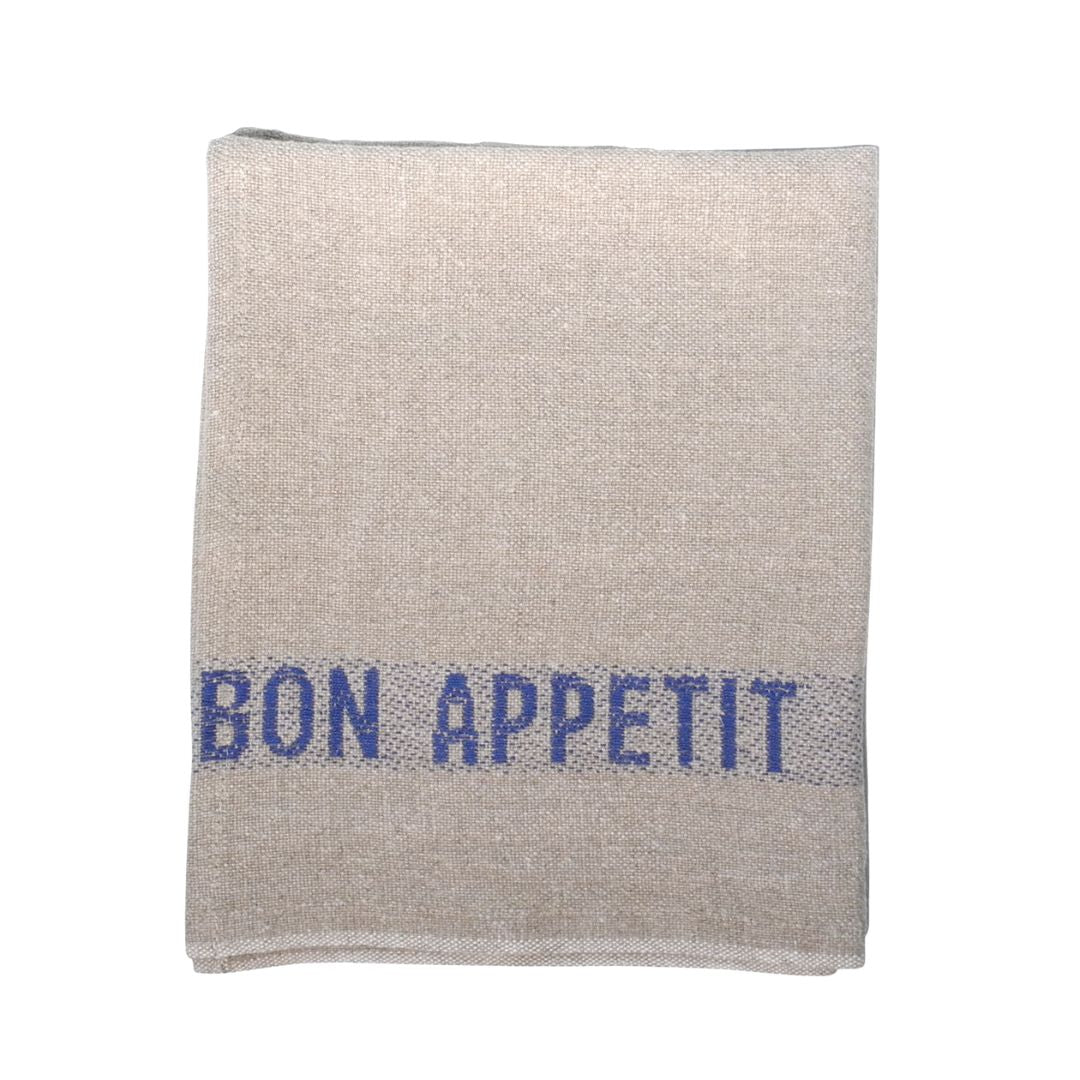 Set of 4 Bon appétit napkins - linen & blue - French Address