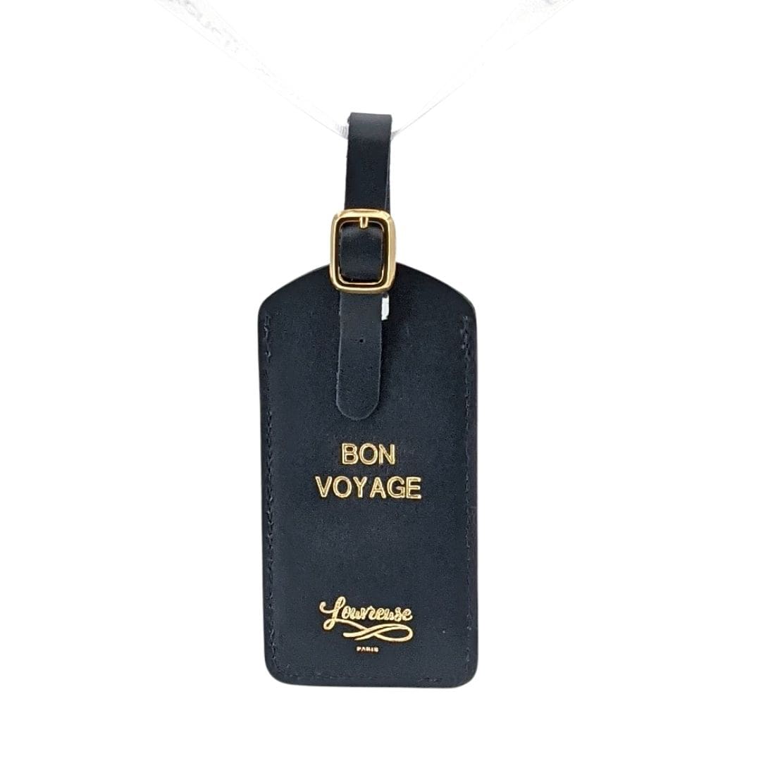 Leather luggage tag - dark blue - French Address