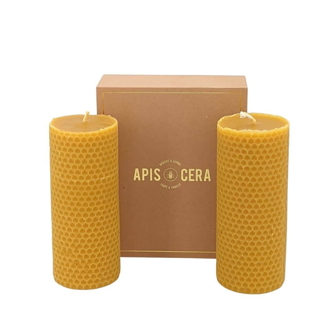 Beeswax pillar candles (x2) - French Address