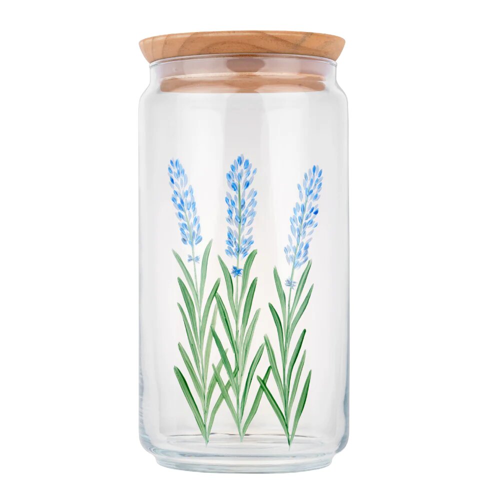 Hand-painted glass jar - blue lavender 0.4 gal - French Address