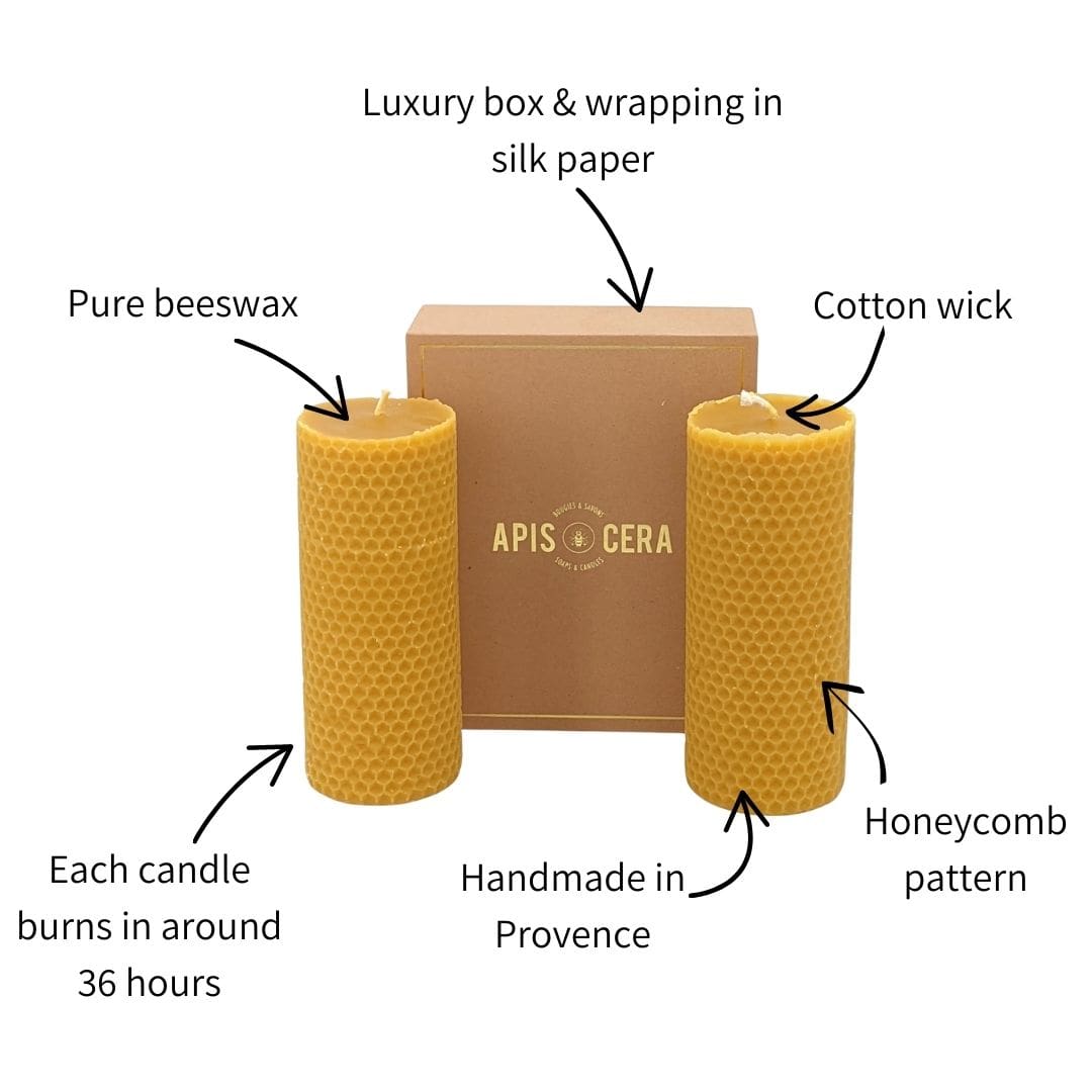 Beeswax pillar candles (x2) - French Address